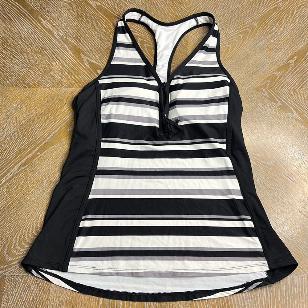 BEACH HOUSE Black/White/Grey Front Zip Closure Swim Tankini 6
